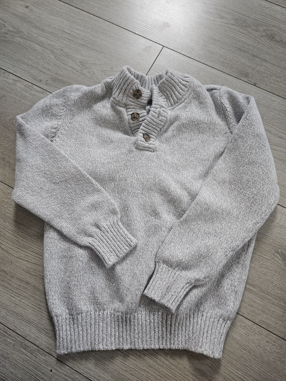 Men's Light Gray Knit Button-Neck Sweater
